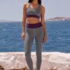 Kaia Azure Coast The Bauhaus Series (Plum and Grey) Longline Sports Bra yoga leggings canvas deck shoes plum grey front art concierge clothing JPG