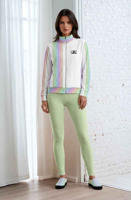 Natalia Lofty Look lime cream Natalia Lofty Look the stripes series (Lime Cream) track jacket yoga leggings canvas deck shoes lime cream front art concierge clothing JPG