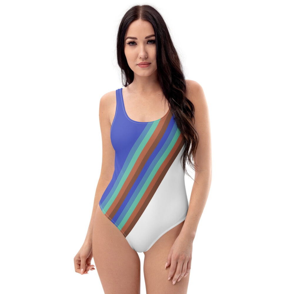 The Stripes Series (Terracotta) One-Piece Swimsuit red white blue front art concierge clothing jpg