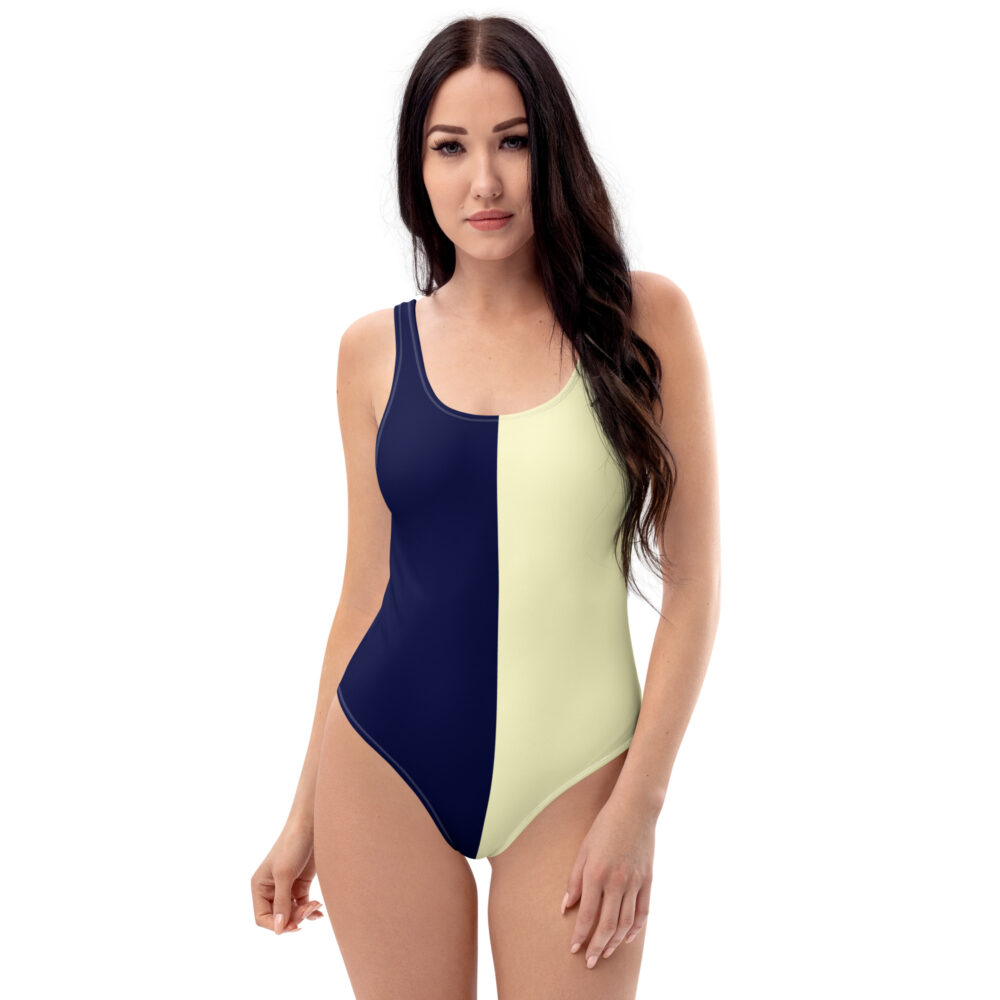 The Bauhaus Series (Cream and Navy Blue) One-Piece Swimsuit cream navy blue front art concierge clothing jpg