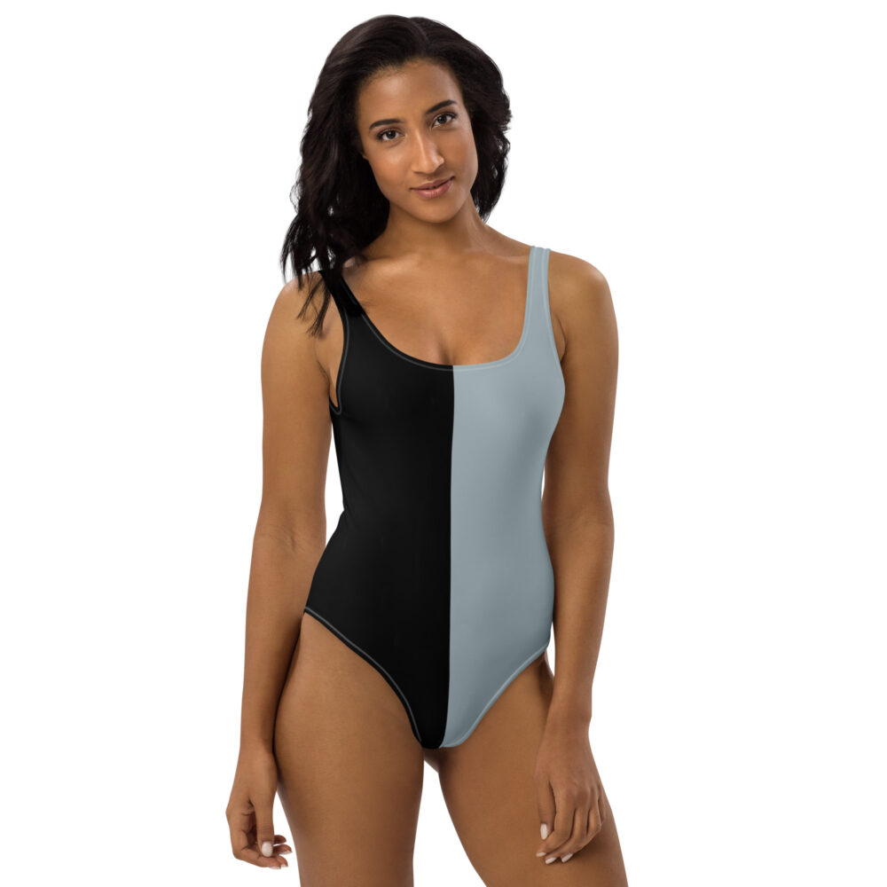 The Bauhaus Series (Grey and Black) One-Piece Swimsuit black grey front art concierge clothing jpg
