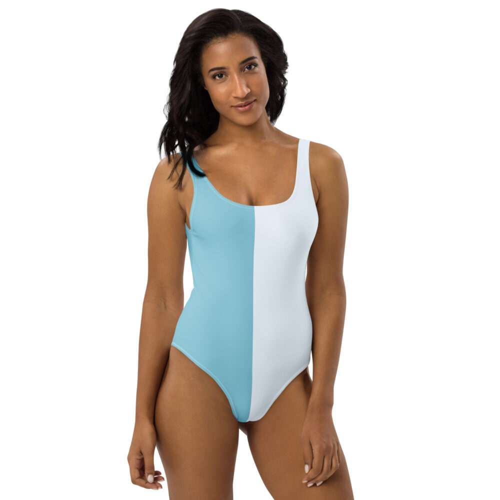 The Bauhaus Series (Light Blue) One-Piece Swimsuit light blue front art concierge clothing jpg