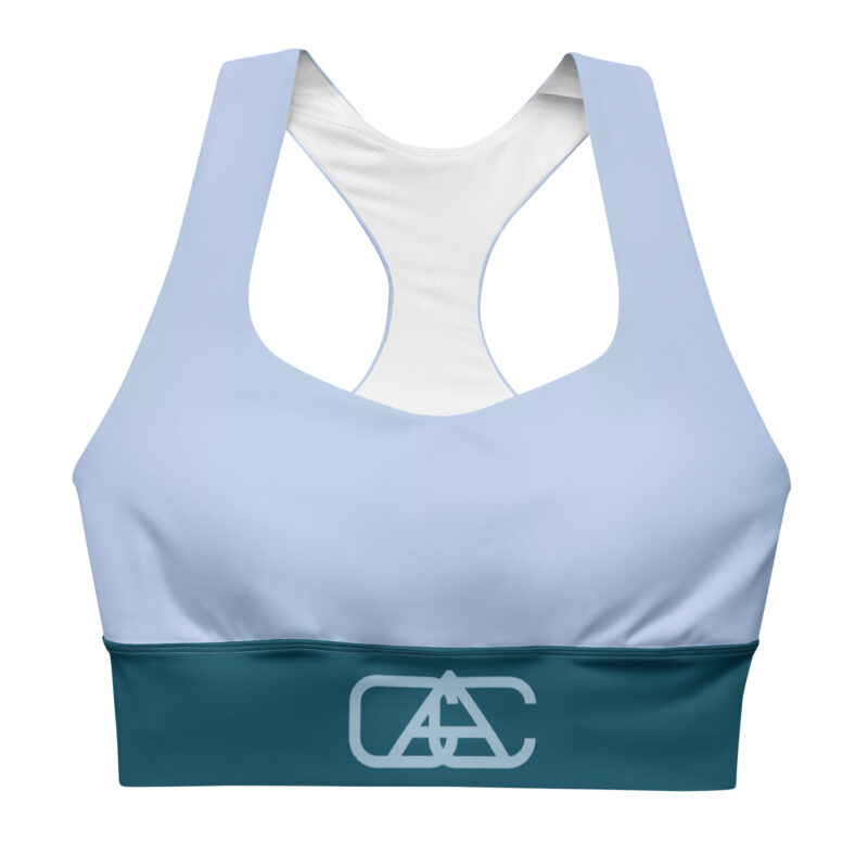 The Bauhaus Series (Grey and Teal) Longline Sports Bra grey and teal front art concierge clothing jpg