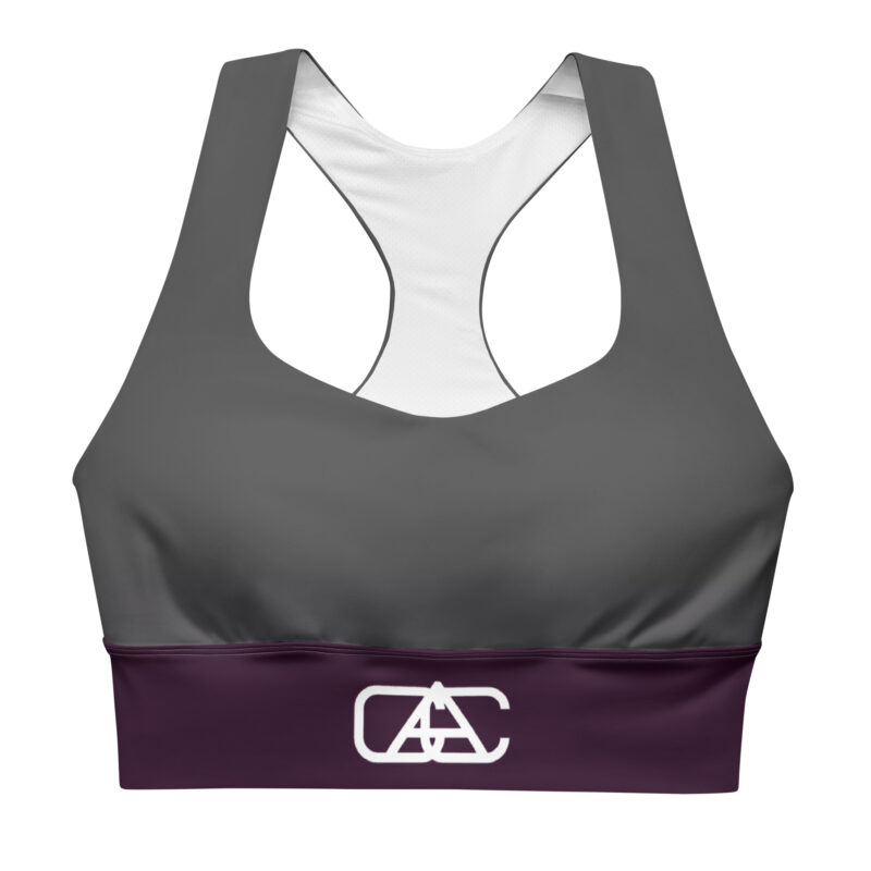 The Bauhaus Series (Plum and Grey) Longline Sports Bra plum and grey front art concierge clothing jpg