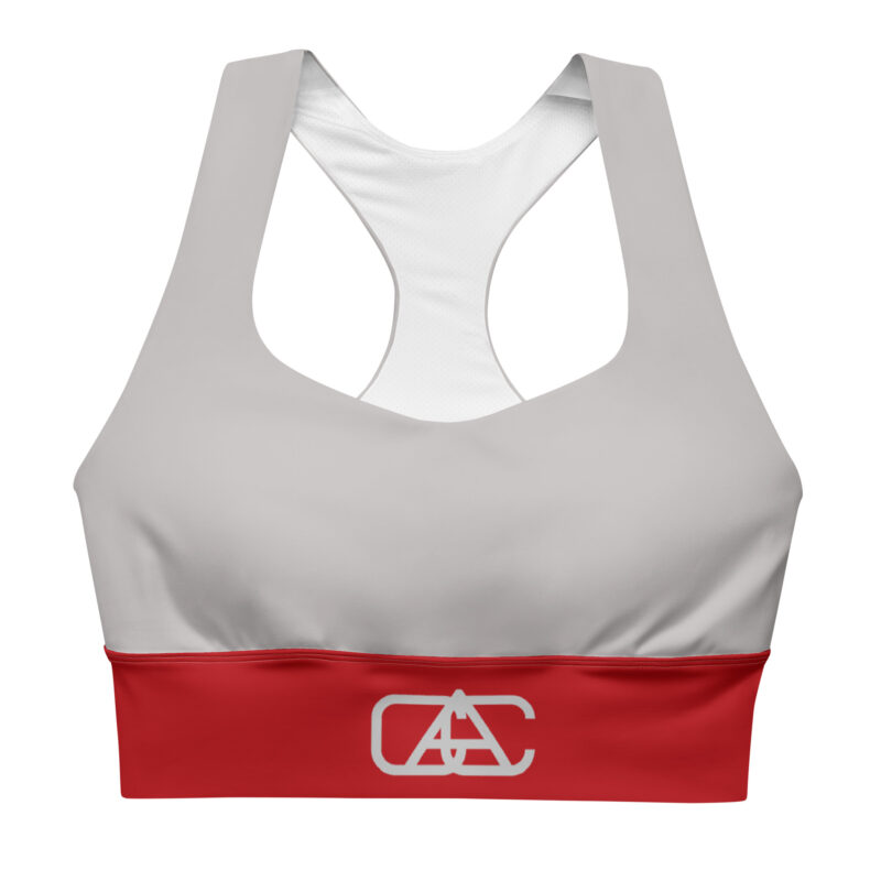 The Bauhaus Series (Silver and Crimson) Longline Sports Bra silver and crimson front art concierge clothing jpg