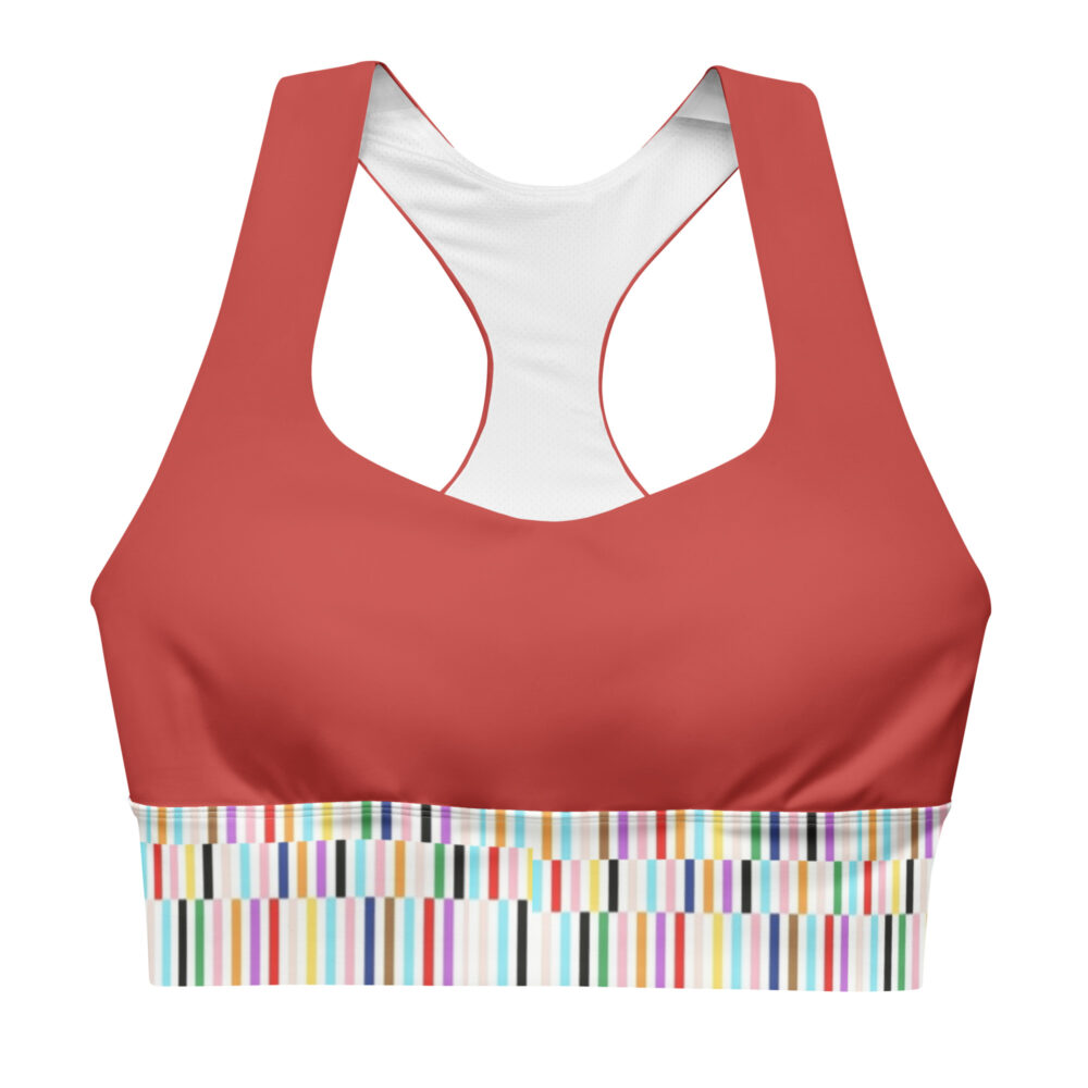 The Art Series (Multi-Colored Lines) Longline bra red white front art concierge clothing jpg