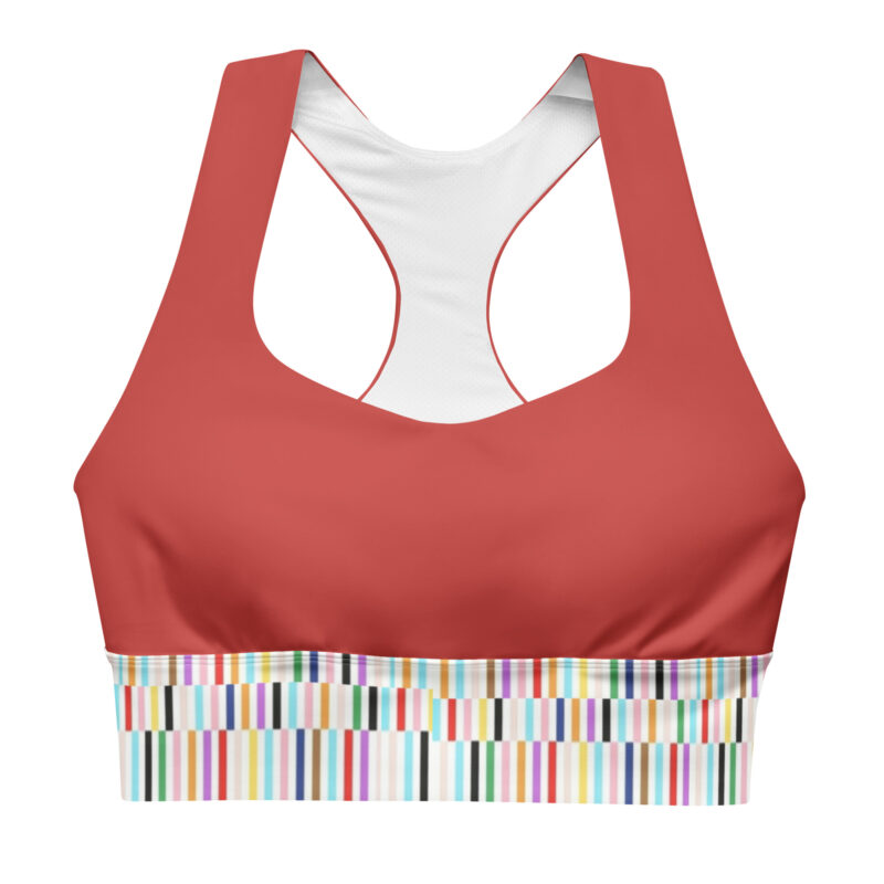 The Art Series (Multi-Colored Lines) Longline bra red white front art concierge clothing jpg