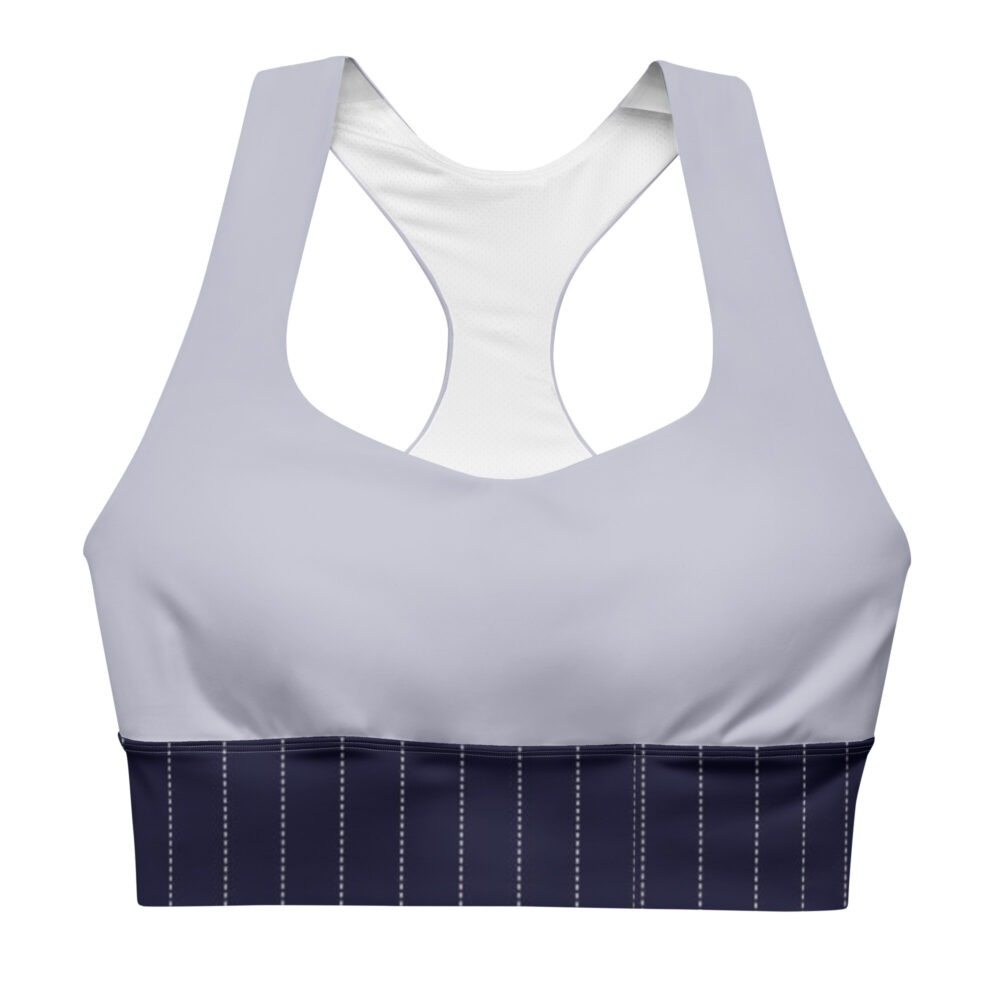 The Stripes Series (Pinstripes) Longline Sports Bra blue grey front art concierge clothing jpg