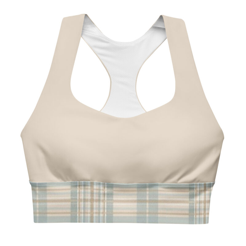 The Tartan Series (Austin Light Blue) Longline Sports Bra light blue tan front art concierge clothing jpg