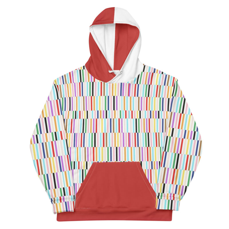 The Art Series (Multi-Colored Lines) Hoodie red white front art concierge clothing jpg