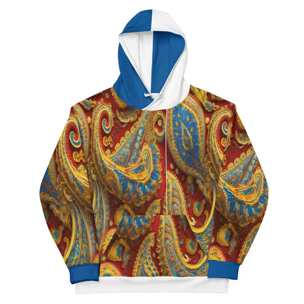 The Paisley Series Hoodie red blue paisley white front art concierge clothing jpg