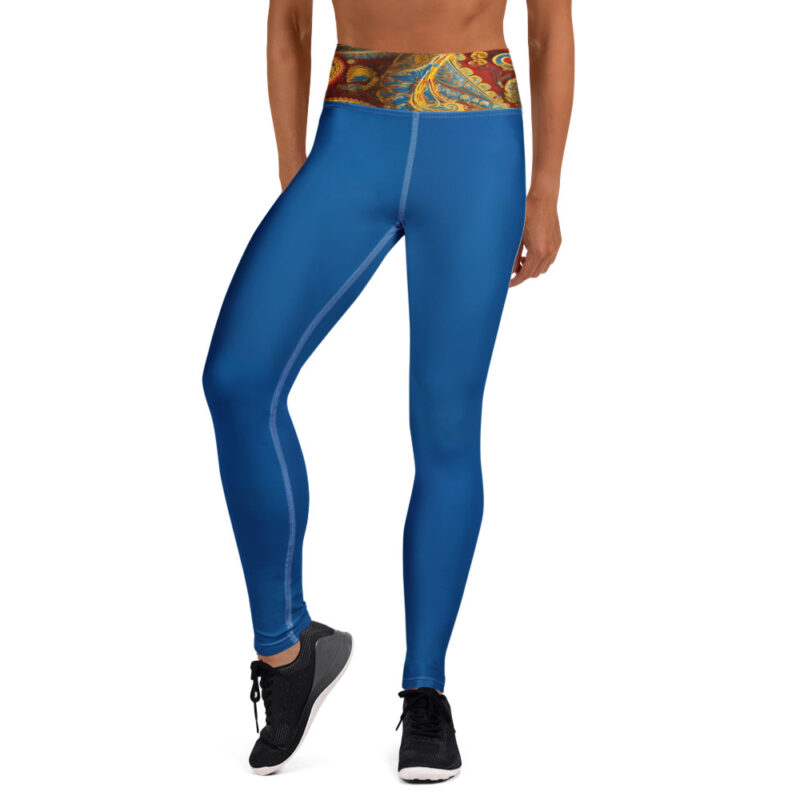 The Paisley Series Yoga Leggings blue red yellow front art concierge clothing jpg