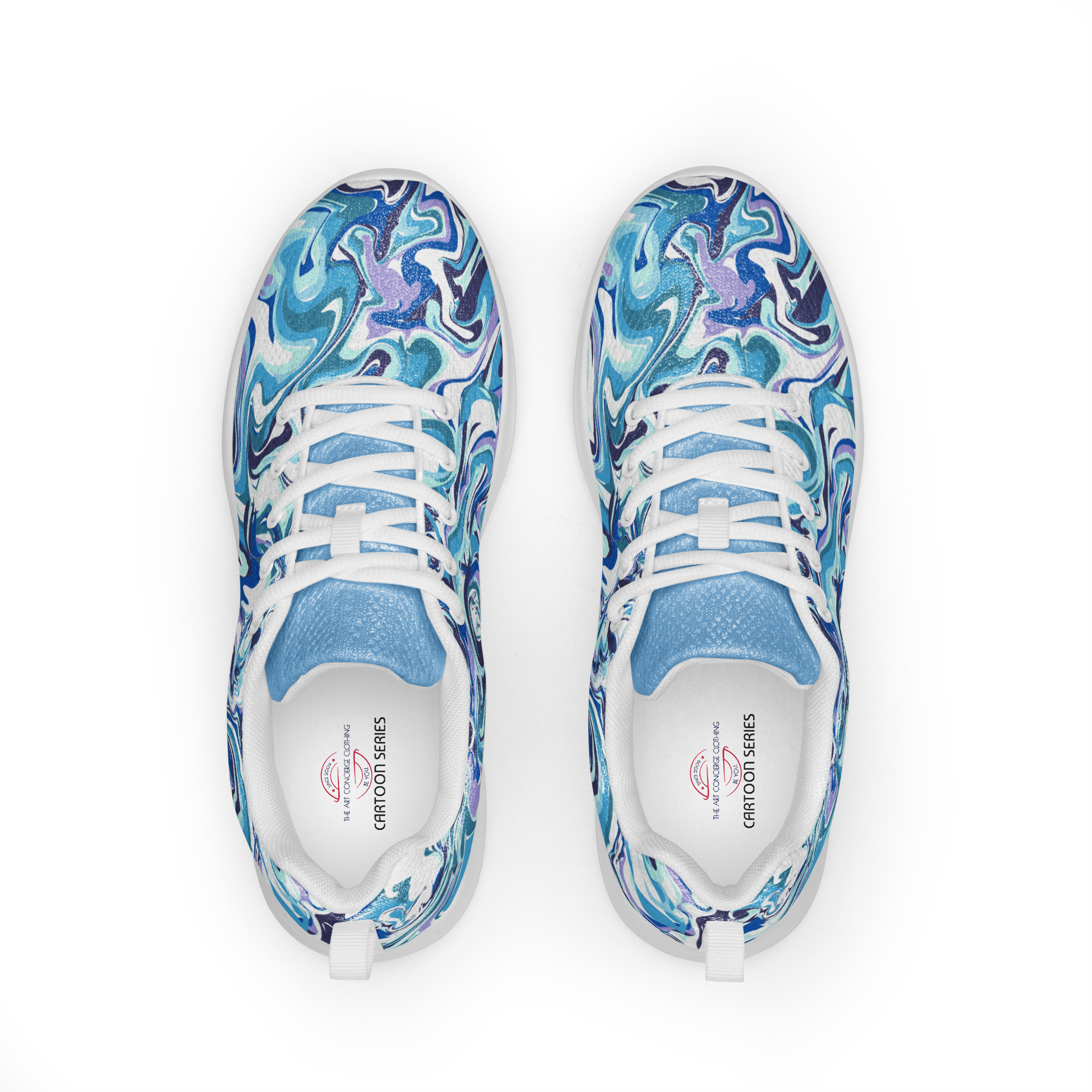 The Cartoon Series (Blue Marble) Men’s Athletic Shoes blue white front art concierge clothing jpg