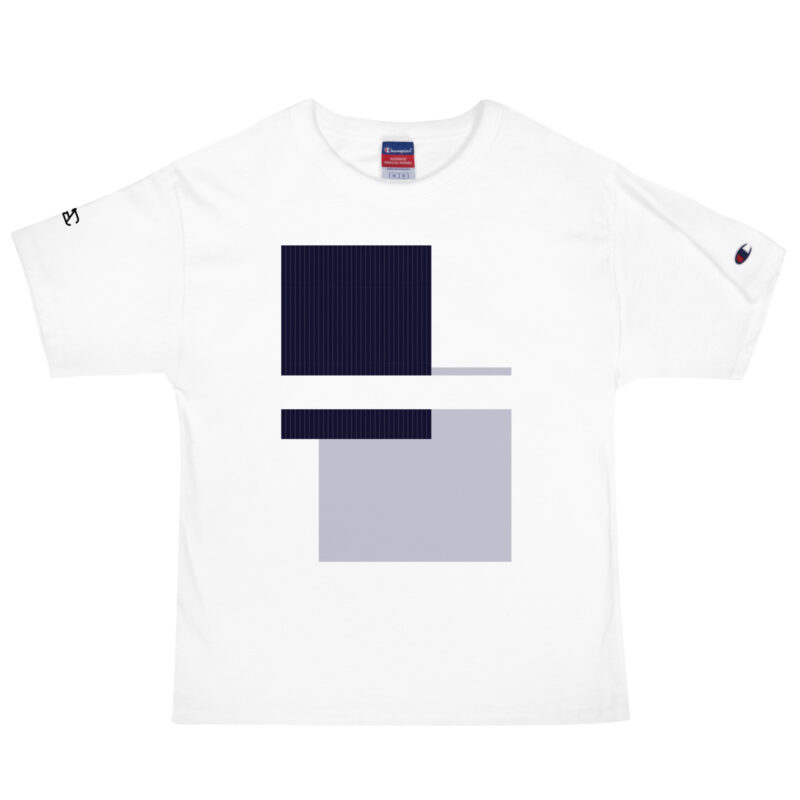 The Bauhaus Series (Pinstripes) Champion T-Shirt blue and white front art concierge clothing jpg