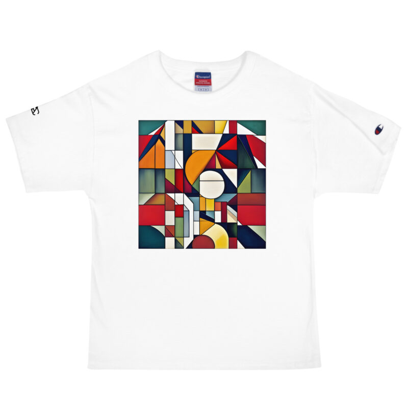 The Art Series (Art Deco 5) Champion T-Shirt blue yellow red white front art concierge clothing jpg