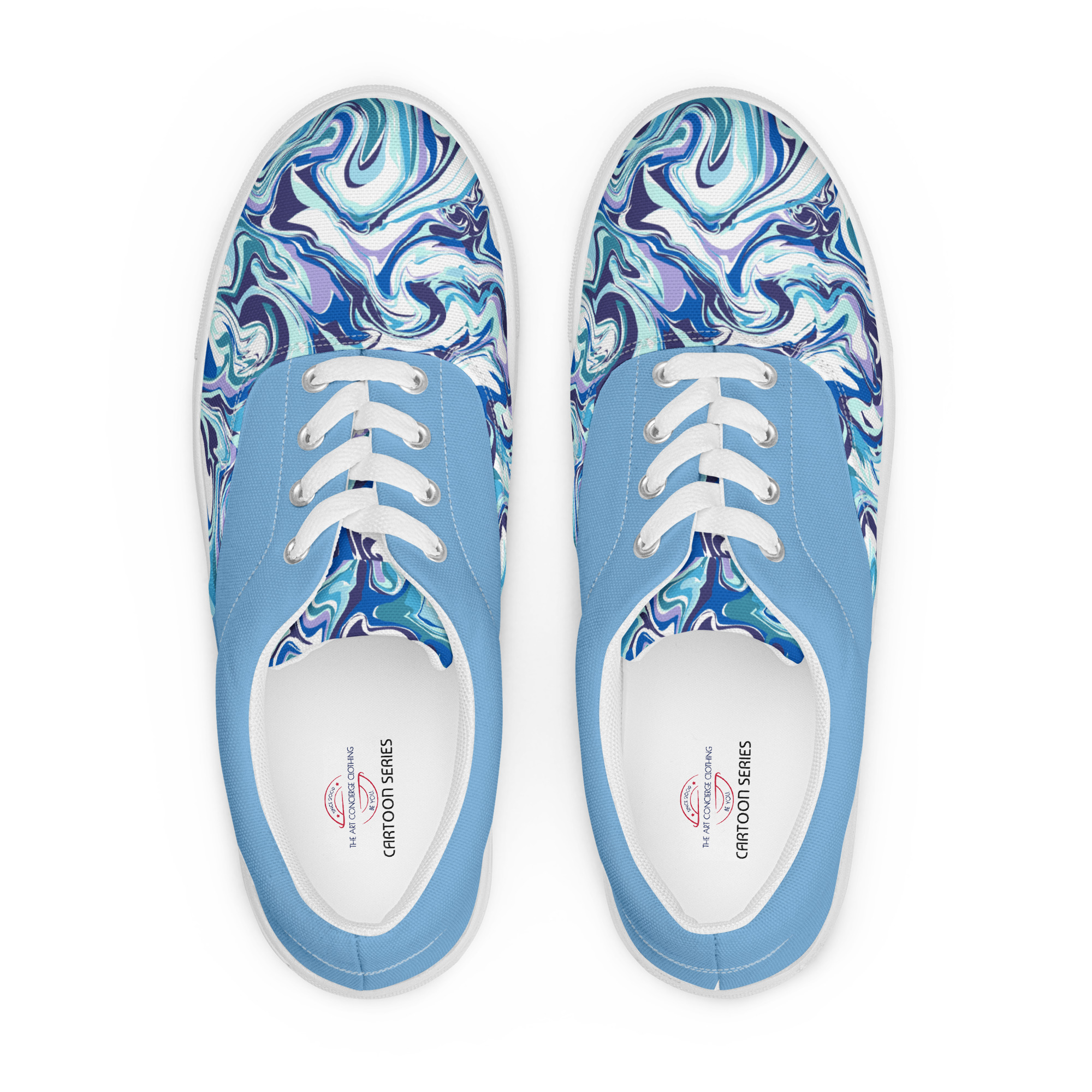 The Cartoon Series (Blue Marble) Men’s Lace-up Deck Shoes blue white front art concierge clothing jpg The Cartoon Series (Blue Marble) Men’s Lace-up Deck Shoes blue white front art concierge clothing jpg