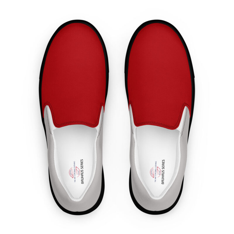 The Bauhaus Series (Silver and Crimson) Men’s Slip-on Canvas Shoes silver crimson black front art concierge clothing jpg