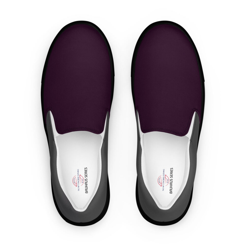 The Bauhaus Series (Plum and Grey) Men’s Slip-on Canvas Shoes plum grey black front art concierge clothing jpg