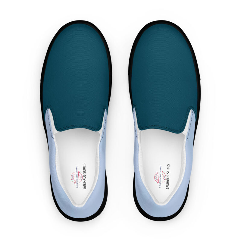 The Bauhaus Series (Grey and Teal) Men’s Slip-on Canvas Shoes grey teal black front art concierge clothing jpg