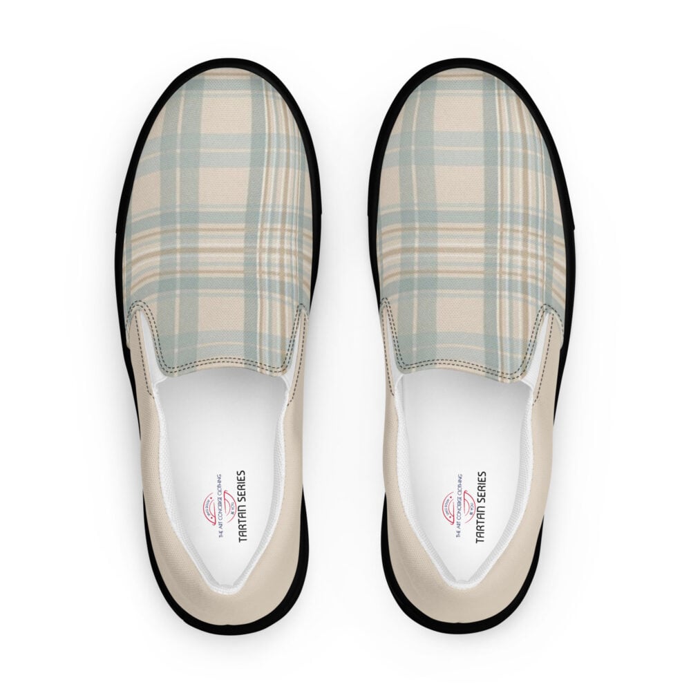 The Tartan Series (Austin Light Blue) Men’s Slip-on Canvas Shoes light blue tan black front art concierge clothing jpg