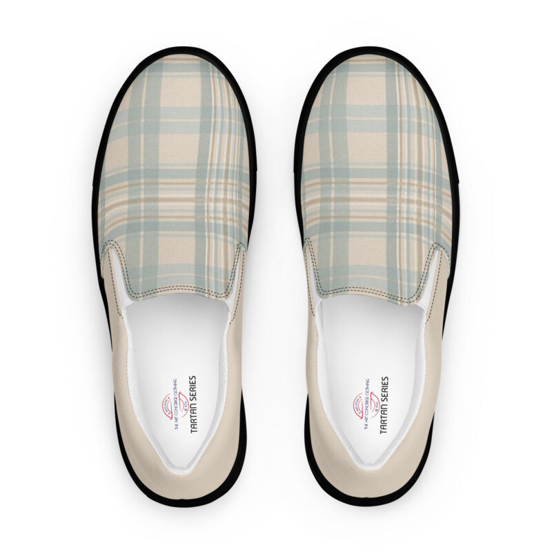 The Tartan Series (Austin Light Blue) Men’s Slip-on Canvas Shoes light blue tan black front art concierge clothing jpg