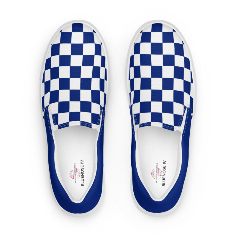 The Nautical Series (Bluenose IV) Blue Men’s slip-o Deck Shoes blue white front art concierge clothing jpg