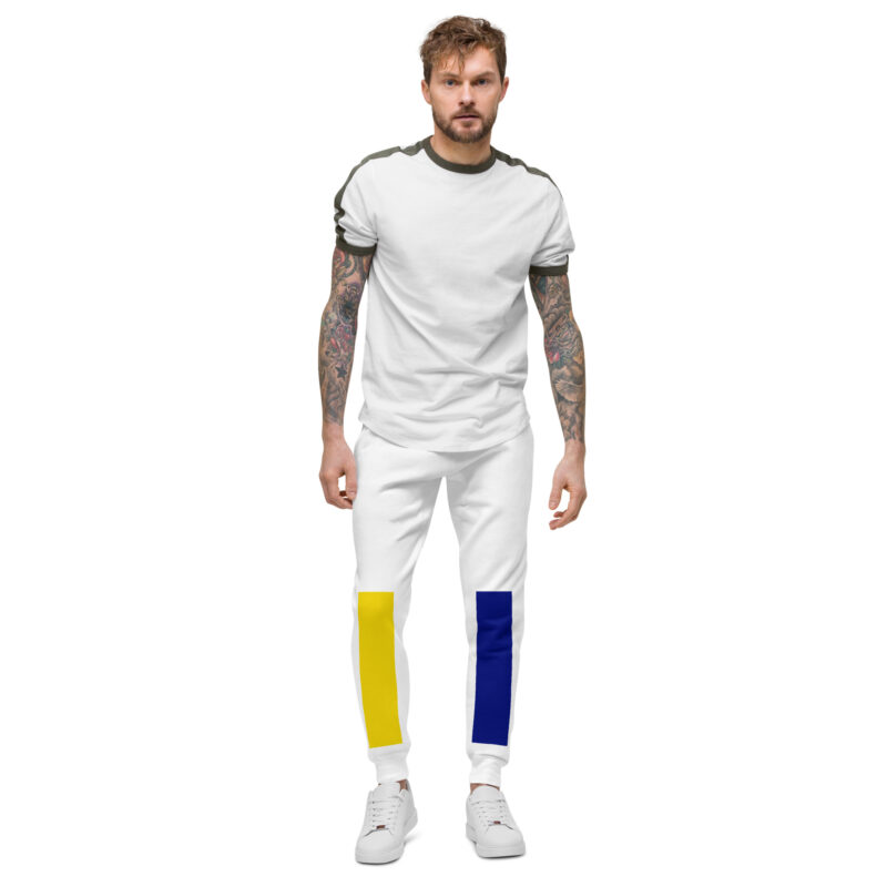 The Bauhaus Series (Blue, Yellow and Red) Fleece Sweatpants blue yellow white front art concierge clothing jpg