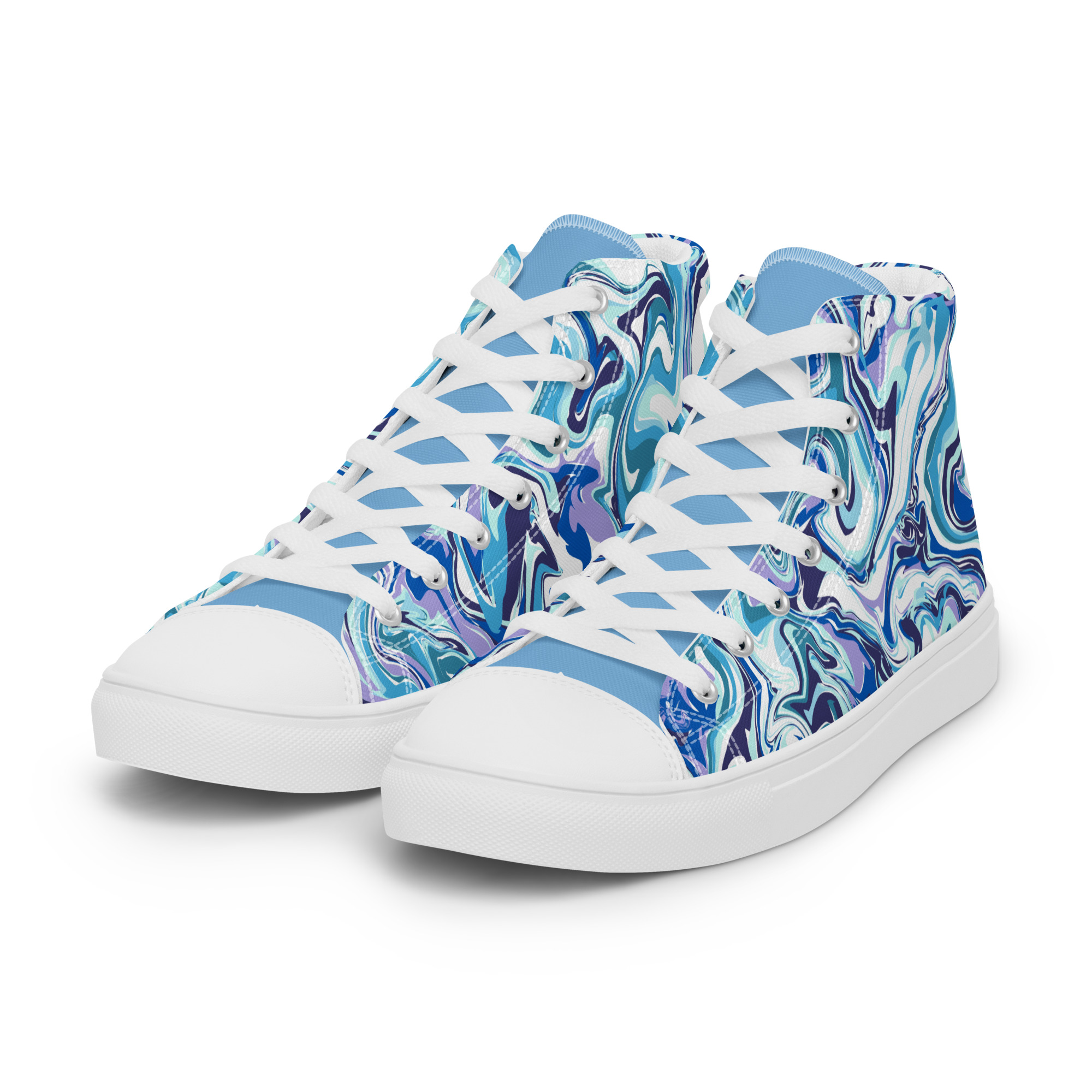 the cartoon series (blue marble) womens high top canvas shoes blue white left front art concierge clothing jpg