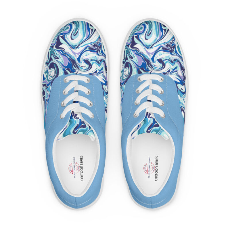 The Cartoon Series (Blue Marble) Women’s Lace-up Deck Shoes blue white front art concierge clothing jpg