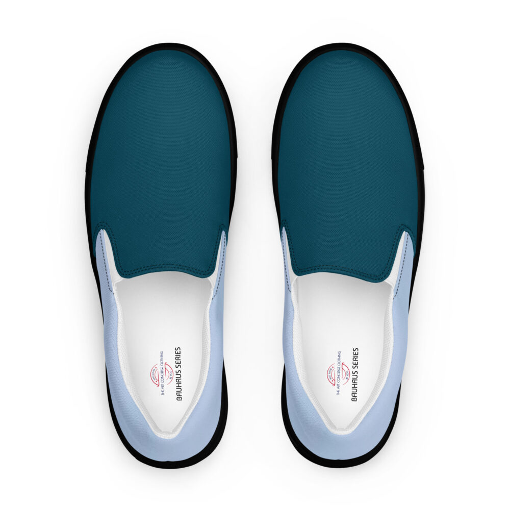 The Bauhaus Series (Grey and Teal) Women’s Slip-on Canvas Shoes grey teal black front art concierge clothing jpg