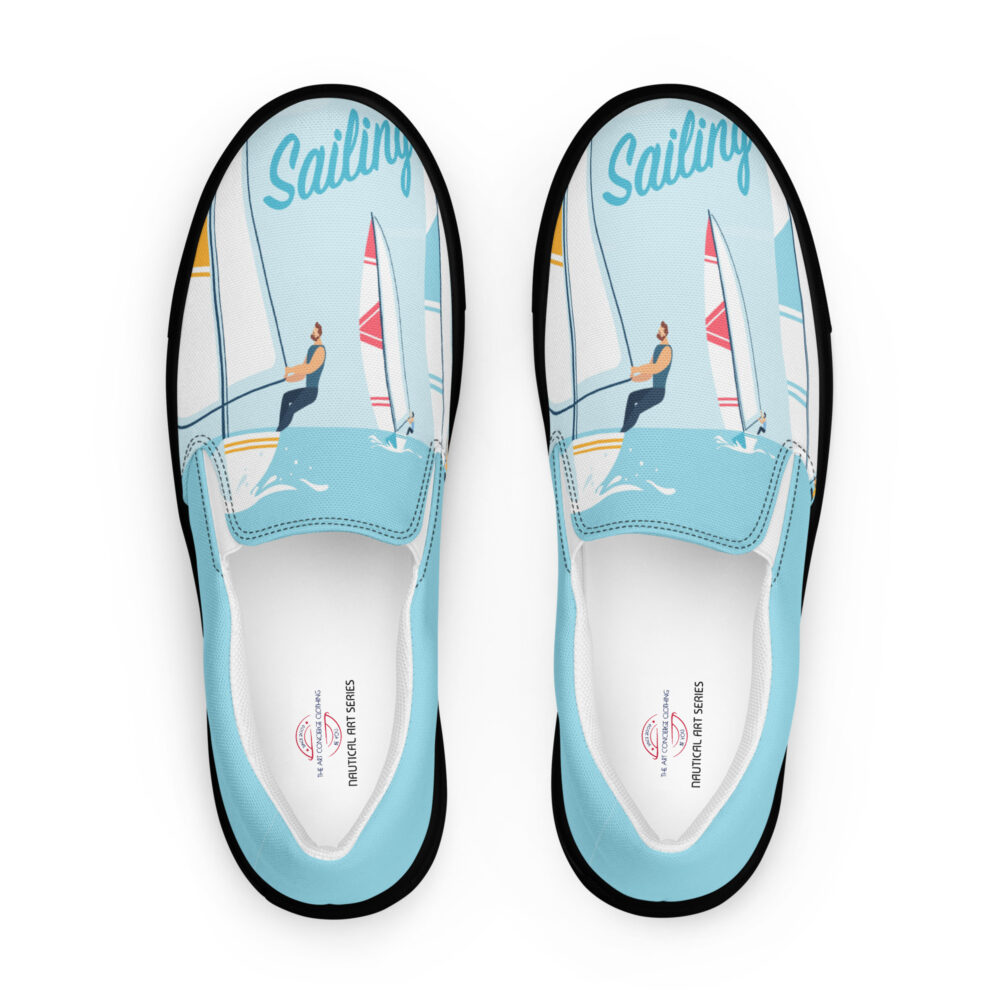 The Nautical Series (Sail Boat) Women’s Slip-on Canvas Shoes blue red black front art concierge clothing jpg