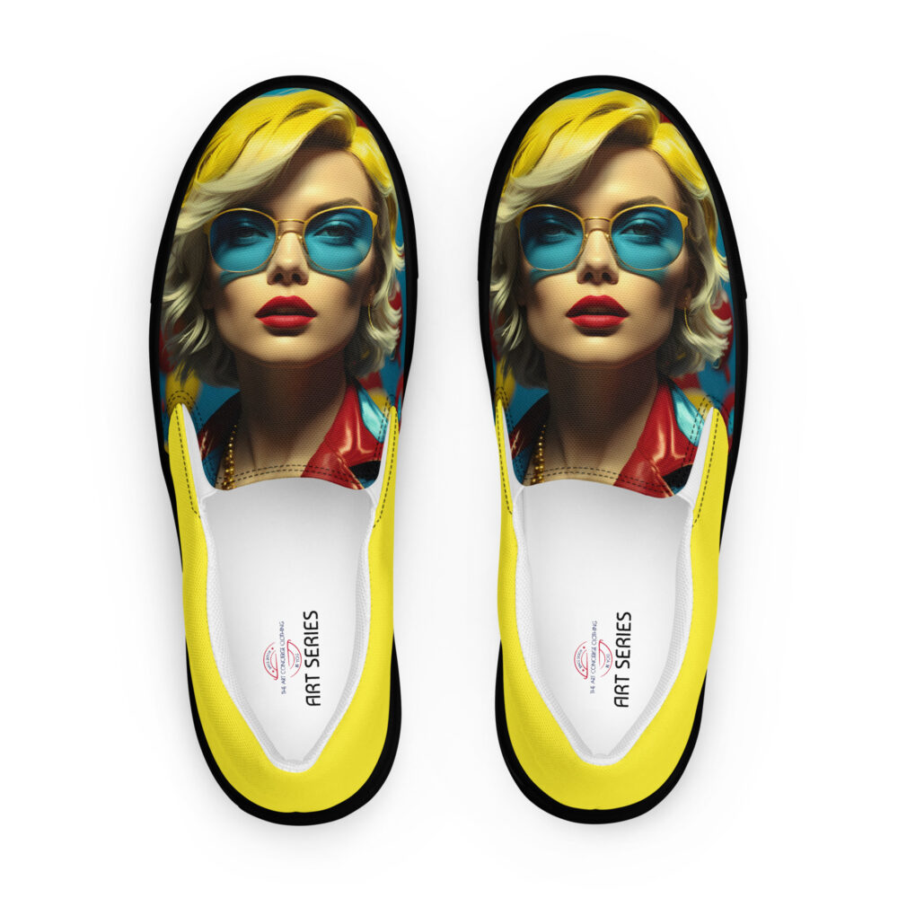 The Art Series (Warhol 3) Women’s Slip-on Canvas Shoes yellow red blue black front art concierge clothing jpg
