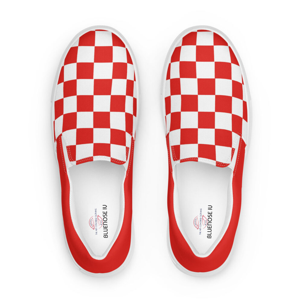 The Nautical Series (Bluenose IV) Red Men’s slip-on Deck Shoes red white front art concierge clothing jpg