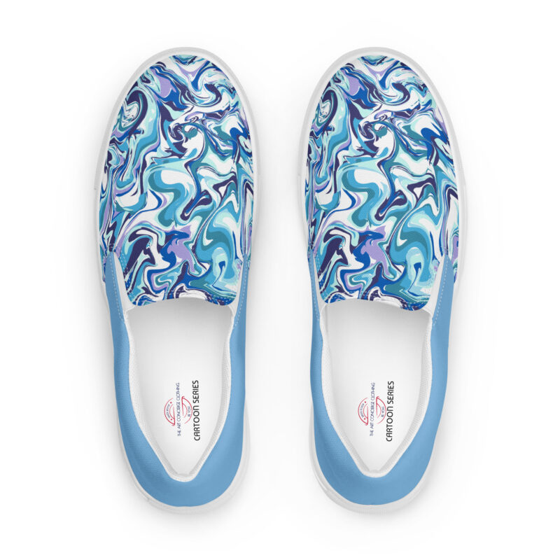 the cartoon series (blue marble) mens slip on canvas shoes blue and white front art concierge clothing jpg