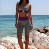 Imogen Limestone Rocks The Bauhaus Series (Plum and Grey) Longline Bra Biker Shorts Canvas Deck Shoes plumb and grey front art concierge clothing JPG