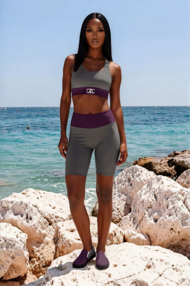 Imogen Limestone Rocks Imogen Limestone Rocks The Bauhaus Series (Plum and Grey) Longline Bra Biker Shorts Canvas Deck Shoes plumb and grey front art concierge clothing JPG
