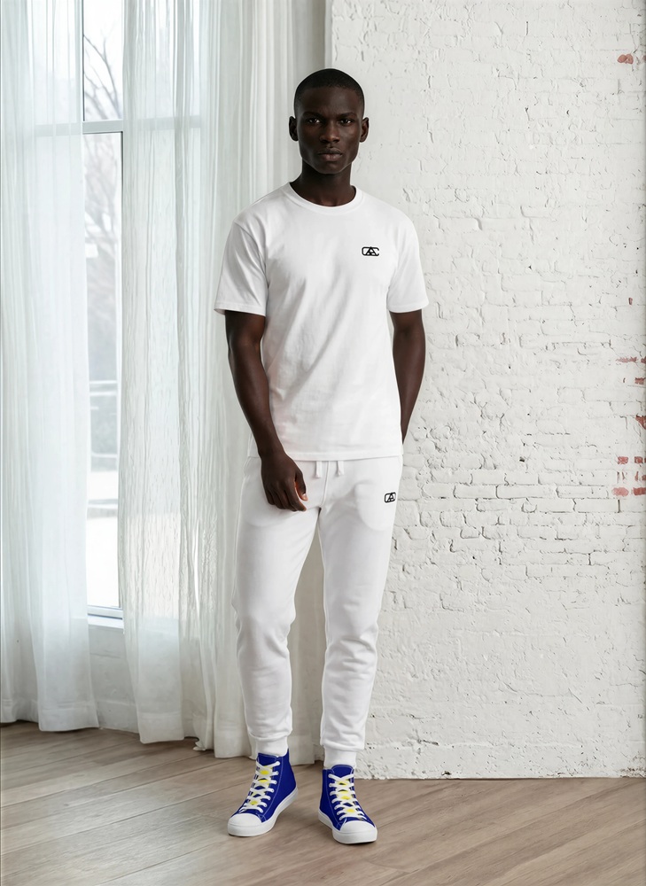 Javen Lofty Look A PLAIN SET OF FLEECE SWEATPANTS champion t shirt white front art concierge clothing jpg