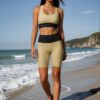 Kaia Ocean Breeze The Bauhaus Series (Khaki and Black) longline sports bra Biker Shorts canvas deck shoes khaki black front art concierge clothing JPG