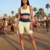 Kaia on the Beach The Bauhaus Series (Cream and Navy Blue) Longline Bra Biker Shorts Canvas Deck Shoes cream navy blue front art concierge clothing JPG