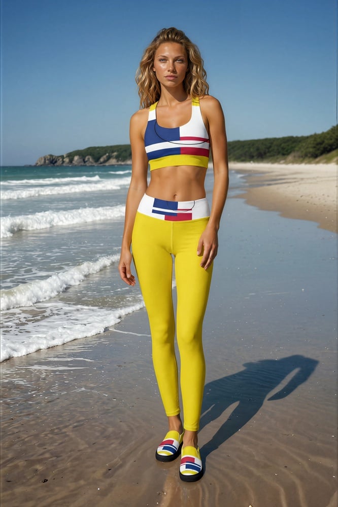 Melody Ocean Breeze The Art Series (Four Squares) Longline Sports Bra yoga leggings canvas deck shoes red yellow blue black white front art concierge clothing jpg