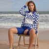 Skyler on the Beach The Nautical Series (Bluenose IV) Blue Track Jacket Champion T-shirt Biker Shorts Canvas Deck Shoes blue white front art concierge clothing JPG