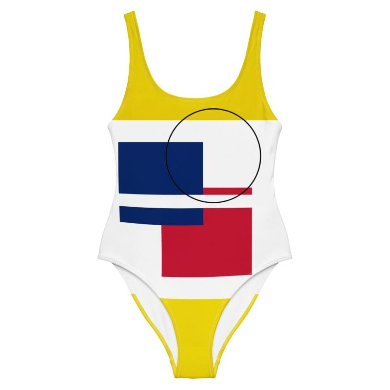 The Art Series (Four Squares) One Piece Swimsuit red blue yellow black white front art concierge clothing jpg