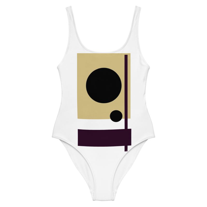 The Bauhaus Series (Khaki and Black Circles) One Piece Swimsuit khaki black white front art concierge clothing