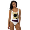The Bauhaus Series (Khaki and Black Circles) One-Piece Swimsuit khaki black white front art concierge clothing jpg