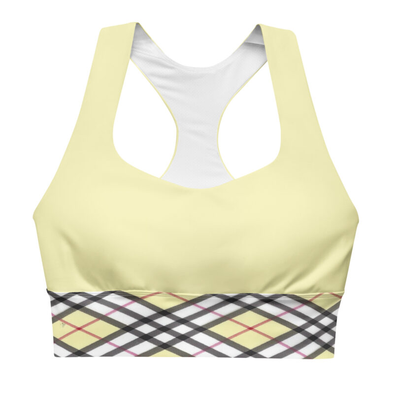 The Tartan Series (Light Mustard) Longline Sports Bra mustard yellow black front art concierge clothing jpg The Tartan Series (Light Mustard) Longline Sports Bra mustard yellow black front art concierge clothing jpg