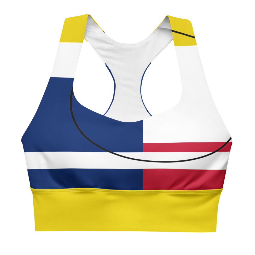 The Art Series (Four Squares) Longline Sports Bra red yellow blue black white front art concierge clothing jpg