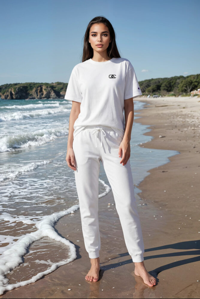 Devon Ocean Breeze A PLAIN SET OF FLEECE SWEATPANTS champion t shirt white front art concierge clothing jpg