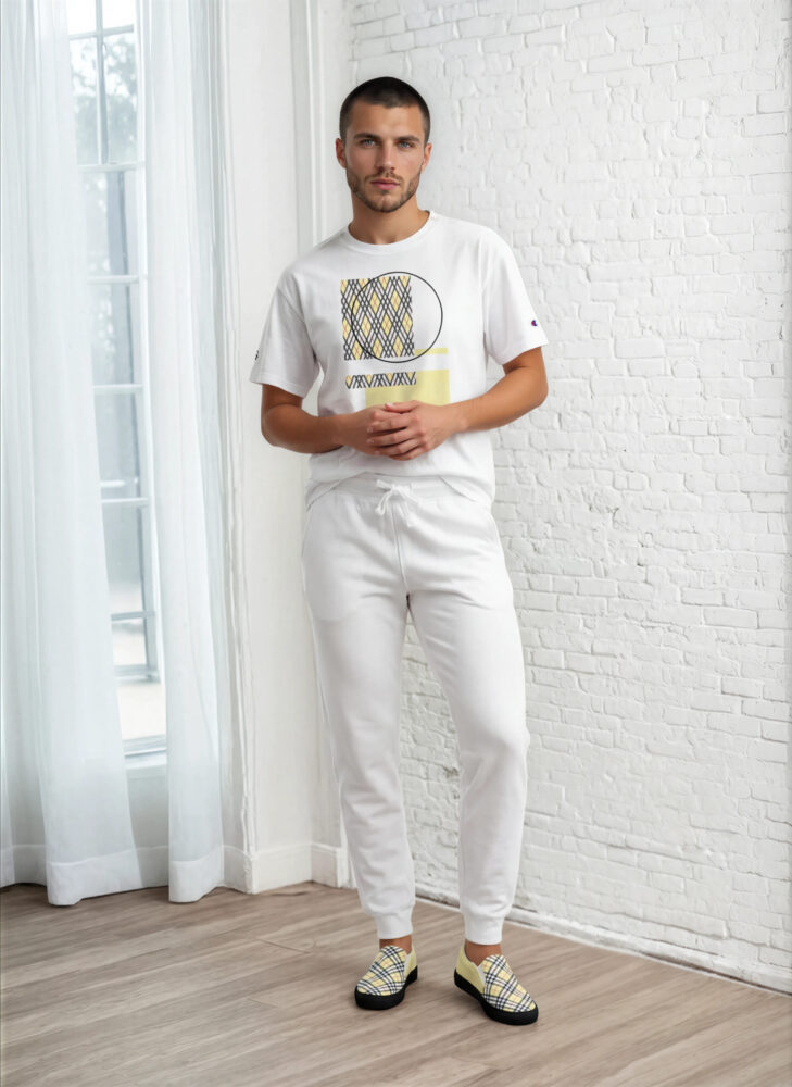 Remy Lofty Look The Tartan Series (Light Mustard) champion t shirt fleece joggers canvas deck shoes light mustard black front art concierge clothing jpg