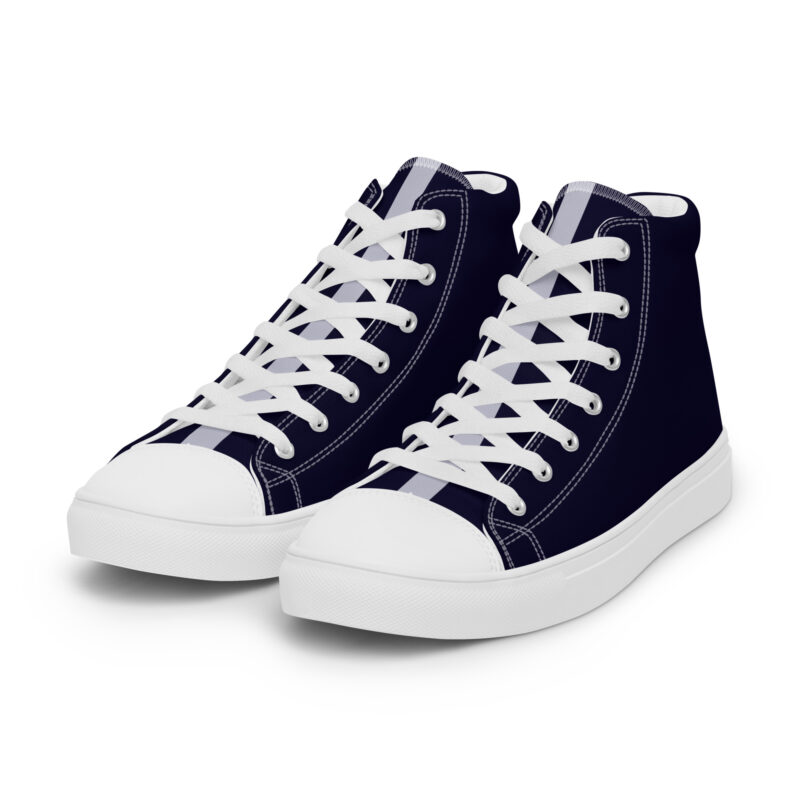The Pinstripes Series (Bauhaus Circle) Men’s High Top Canvas Shoes blue light blue white left front art concierge clothing jpg