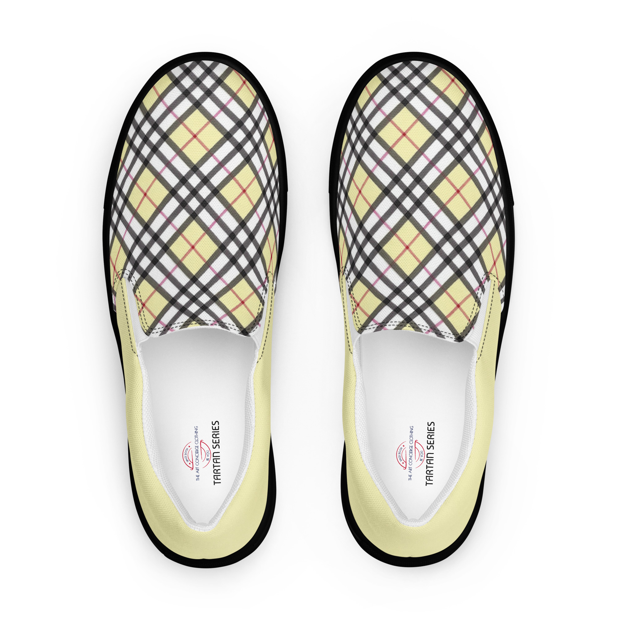 The Tartan Series (Light Mustard) Men’s Slip-on Canvas Shoes light mustard black front art concierge clothing jpg The Tartan Series (Light Mustard) Men’s Slip-on Canvas Shoes light mustard black front art concierge clothing jpg